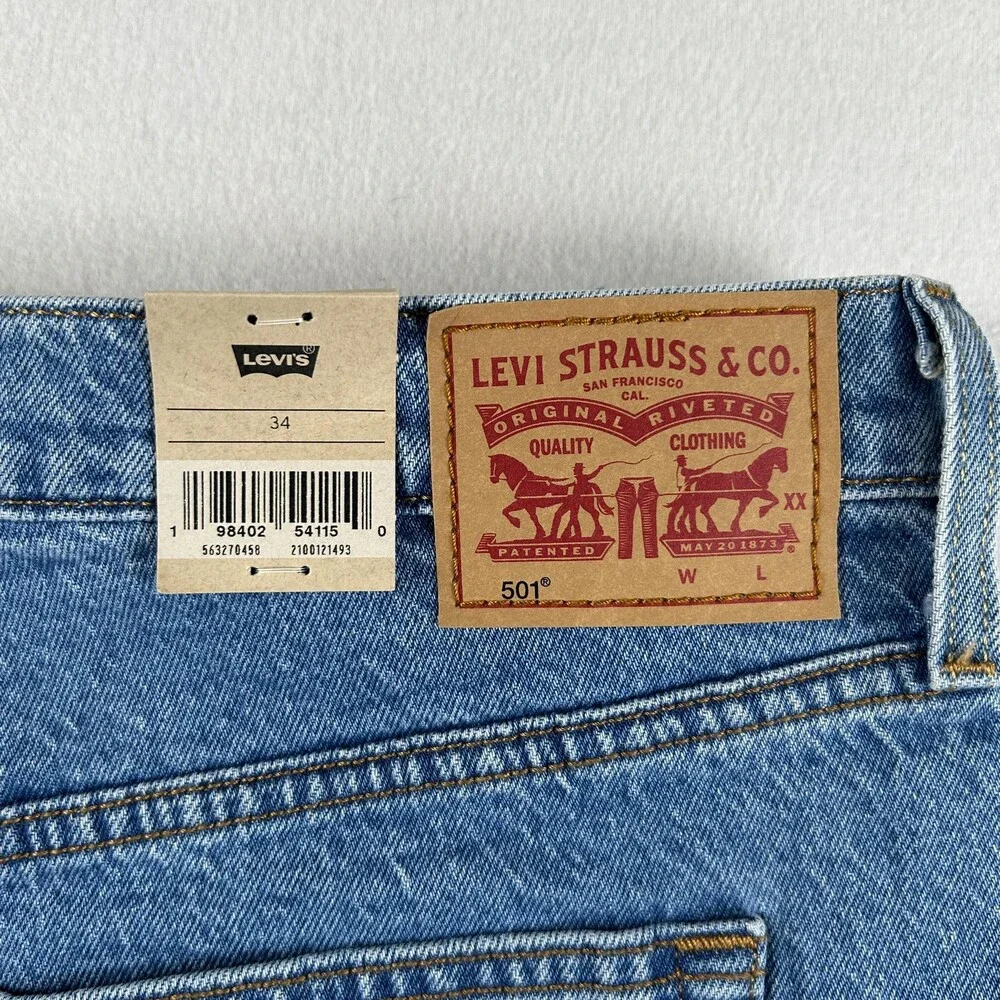 Levi's 501 Shorts Womens 34 Blue Denim High Rise Cutoff Button Fly Raw Hem